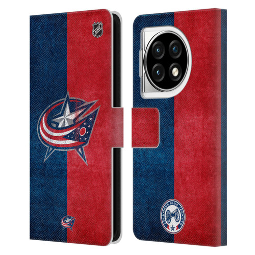 NHL Columbus Blue Jackets Half Distressed Leather Book Wallet Case Cover For OPPO OnePlus Ace 3 5G