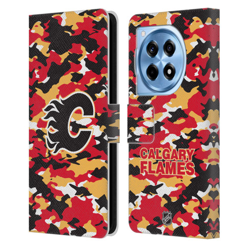 NHL Calgary Flames Camouflage Leather Book Wallet Case Cover For OnePlus 12R