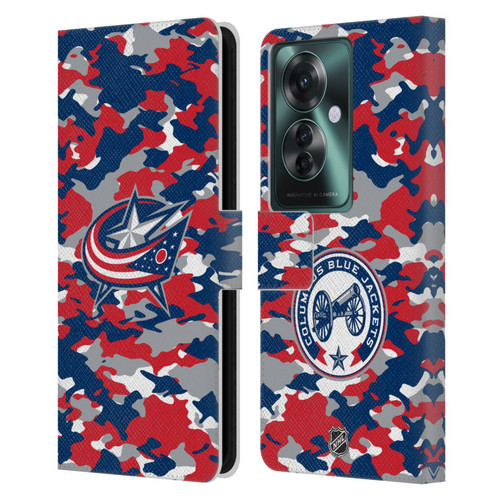 NHL Columbus Blue Jackets Camouflage Leather Book Wallet Case Cover For OPPO Reno11 F 5G / F25 Pro 5G