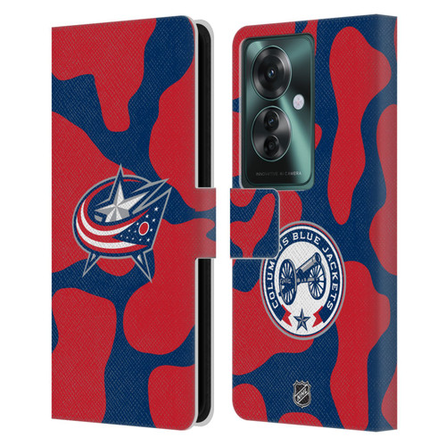 NHL Columbus Blue Jackets Cow Pattern Leather Book Wallet Case Cover For OPPO Reno11 F 5G / F25 Pro 5G