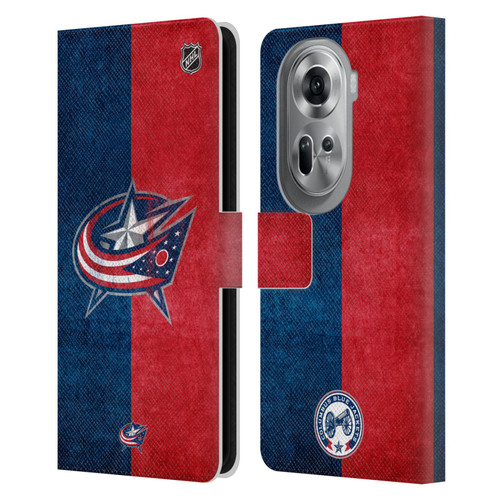 NHL Columbus Blue Jackets Half Distressed Leather Book Wallet Case Cover For OPPO Reno11 Pro