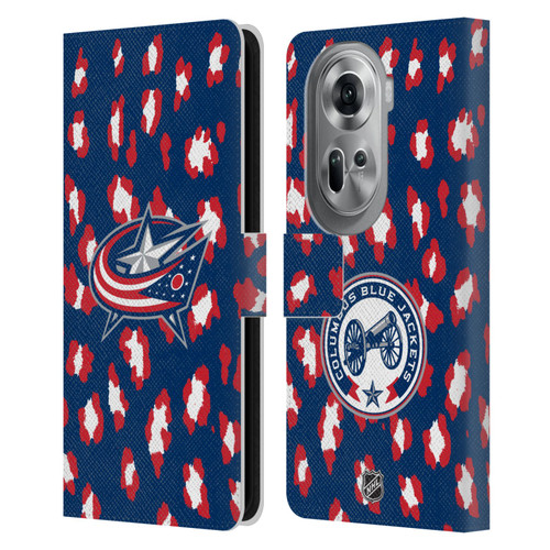 NHL Columbus Blue Jackets Leopard Patten Leather Book Wallet Case Cover For OPPO Reno11 Pro