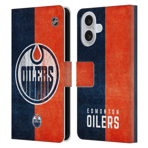 NHL Edmonton Oilers Half Distressed Leather Book Wallet Case Cover For Apple iPhone 16