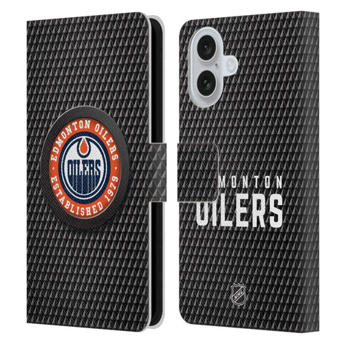 NHL Edmonton Oilers Puck Texture Leather Book Wallet Case Cover For Apple iPhone 16