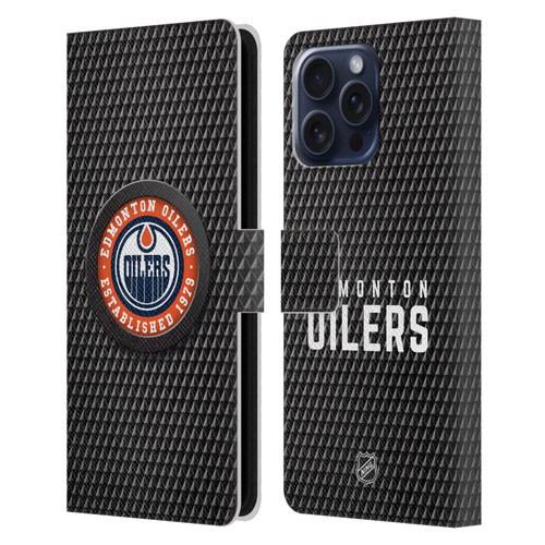NHL Edmonton Oilers Puck Texture Leather Book Wallet Case Cover For Apple iPhone 16 Pro Max