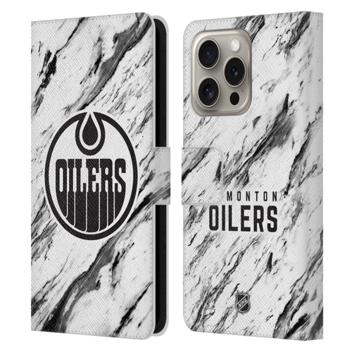 NHL Edmonton Oilers Marble Leather Book Wallet Case Cover For Apple iPhone 16 Pro