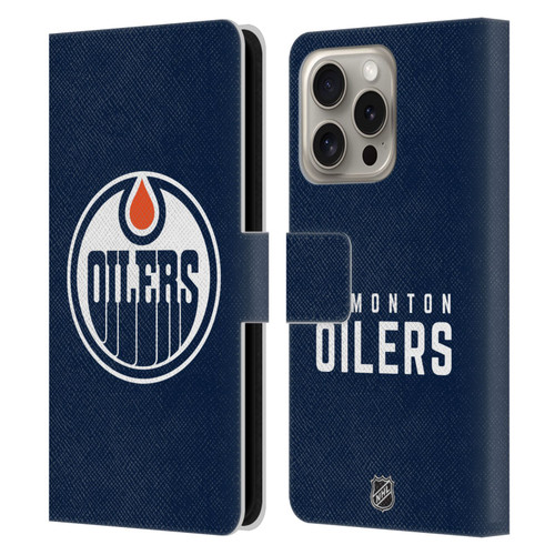 NHL Edmonton Oilers Plain Leather Book Wallet Case Cover For Apple iPhone 16 Pro