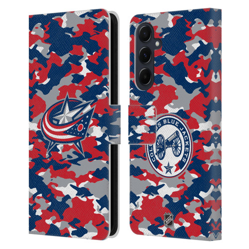 NHL Columbus Blue Jackets Camouflage Leather Book Wallet Case Cover For Samsung Galaxy A55 5G