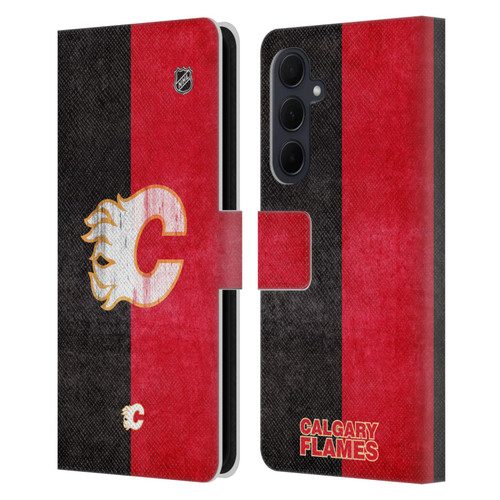 NHL Calgary Flames Half Distressed Leather Book Wallet Case Cover For Samsung Galaxy A35 5G