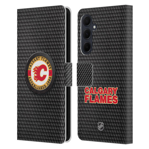 NHL Calgary Flames Puck Texture Leather Book Wallet Case Cover For Samsung Galaxy A35 5G