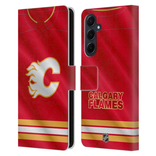 NHL Calgary Flames Jersey Leather Book Wallet Case Cover For Samsung Galaxy A55 5G
