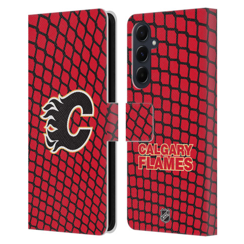 NHL Calgary Flames Net Pattern Leather Book Wallet Case Cover For Samsung Galaxy A55 5G