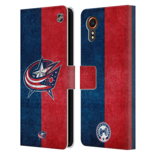 NHL Columbus Blue Jackets Half Distressed Leather Book Wallet Case Cover For Samsung Galaxy Xcover7 5G