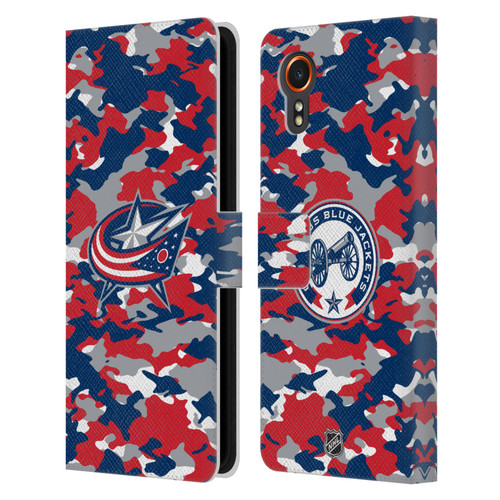 NHL Columbus Blue Jackets Camouflage Leather Book Wallet Case Cover For Samsung Galaxy Xcover7 5G