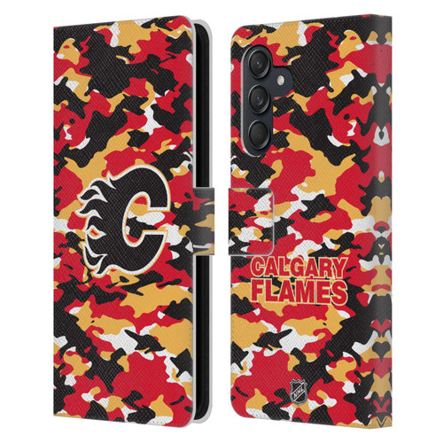 NHL Calgary Flames Camouflage Leather Book Wallet Case Cover For Samsung Galaxy M55 5G