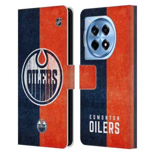 NHL Edmonton Oilers Half Distressed Leather Book Wallet Case Cover For OnePlus 12R
