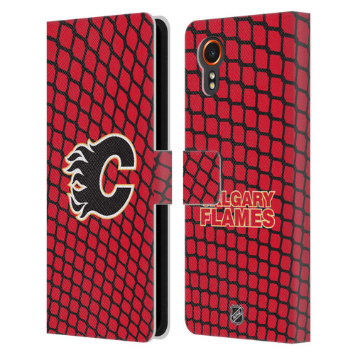 NHL Calgary Flames Net Pattern Leather Book Wallet Case Cover For Samsung Galaxy Xcover7 5G