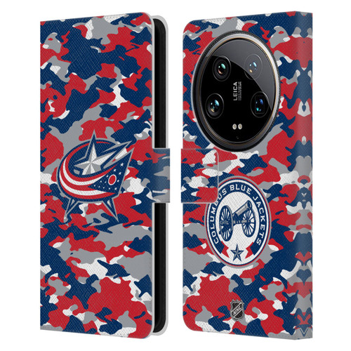NHL Columbus Blue Jackets Camouflage Leather Book Wallet Case Cover For Xiaomi 14 Ultra