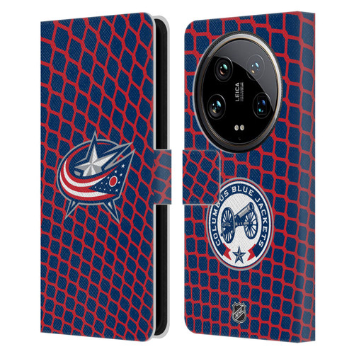 NHL Columbus Blue Jackets Net Pattern Leather Book Wallet Case Cover For Xiaomi 14 Ultra