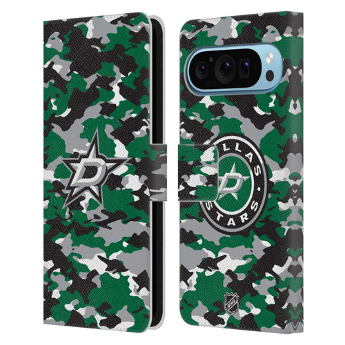 NHL Dallas Stars Camouflage Leather Book Wallet Case Cover For Google Pixel 9 / Pixel 9 Pro