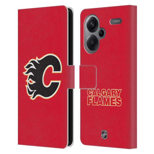 NHL Calgary Flames Plain Leather Book Wallet Case Cover For Xiaomi Redmi Note 13 Pro Plus 5G