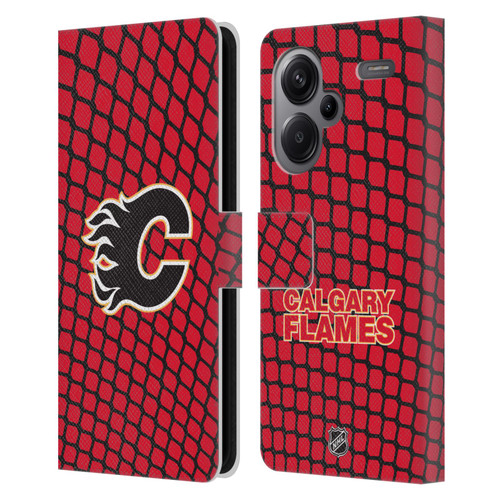 NHL Calgary Flames Net Pattern Leather Book Wallet Case Cover For Xiaomi Redmi Note 13 Pro Plus 5G