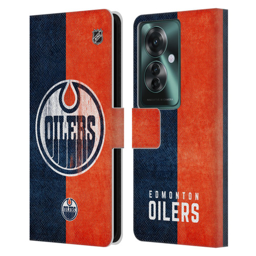 NHL Edmonton Oilers Half Distressed Leather Book Wallet Case Cover For OPPO Reno11 F 5G / F25 Pro 5G