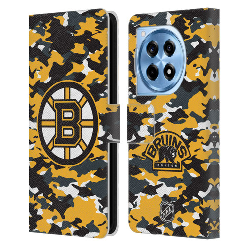 NHL Boston Bruins Camouflage Leather Book Wallet Case Cover For OnePlus 12R