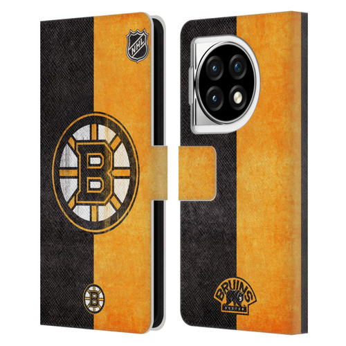 NHL Boston Bruins Half Distressed Leather Book Wallet Case Cover For OPPO OnePlus Ace 3 5G