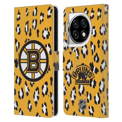 NHL Boston Bruins Leopard Patten Leather Book Wallet Case Cover For OPPO OnePlus Ace 3 5G