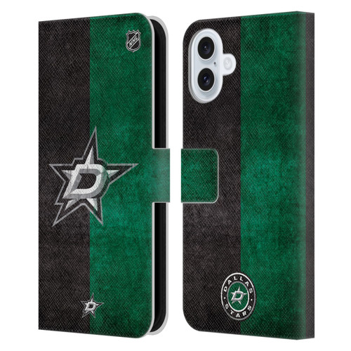 NHL Dallas Stars Half Distressed Leather Book Wallet Case Cover For Apple iPhone 16 Plus