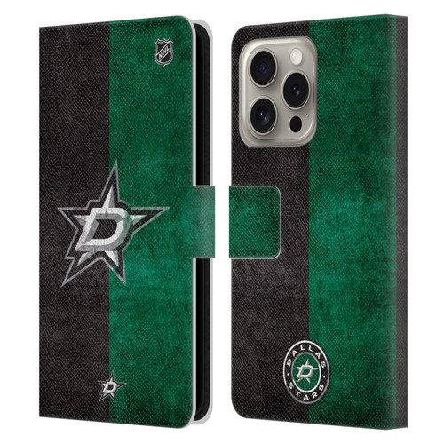 NHL Dallas Stars Half Distressed Leather Book Wallet Case Cover For Apple iPhone 16 Pro