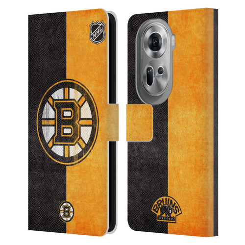 NHL Boston Bruins Half Distressed Leather Book Wallet Case Cover For OPPO Reno11 Pro