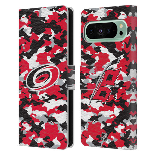 NHL Carolina Hurricanes Camouflage Leather Book Wallet Case Cover For Google Pixel 9 Pro XL