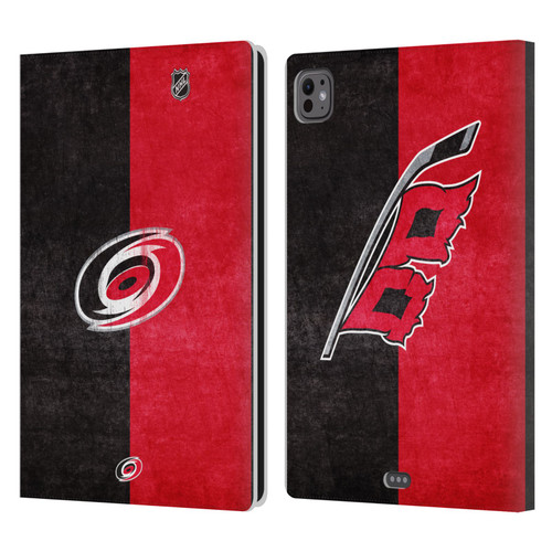 NHL Carolina Hurricanes Half Distressed Leather Book Wallet Case Cover For Apple iPad Pro 11 M4 2024