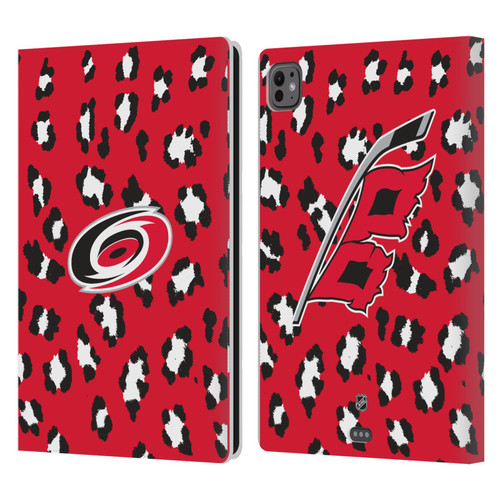NHL Carolina Hurricanes Leopard Patten Leather Book Wallet Case Cover For Apple iPad Pro 11 M4 2024