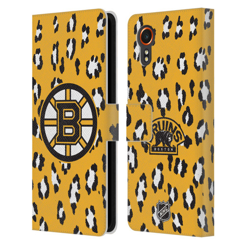 NHL Boston Bruins Leopard Patten Leather Book Wallet Case Cover For Samsung Galaxy Xcover7 5G