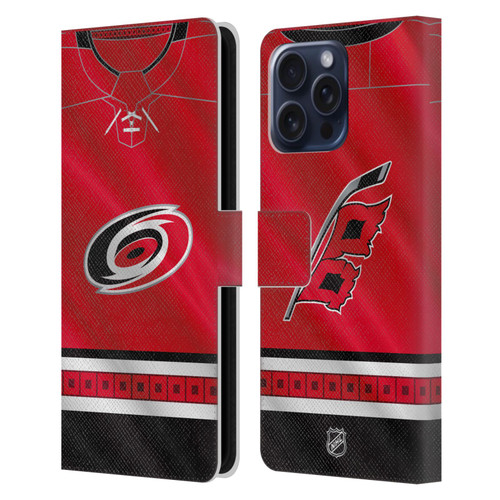NHL Carolina Hurricanes Jersey Leather Book Wallet Case Cover For Apple iPhone 16 Pro Max