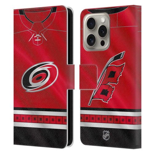 NHL Carolina Hurricanes Jersey Leather Book Wallet Case Cover For Apple iPhone 16 Pro
