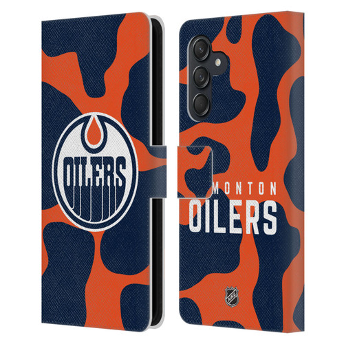 NHL Edmonton Oilers Cow Pattern Leather Book Wallet Case Cover For Samsung Galaxy M55 5G