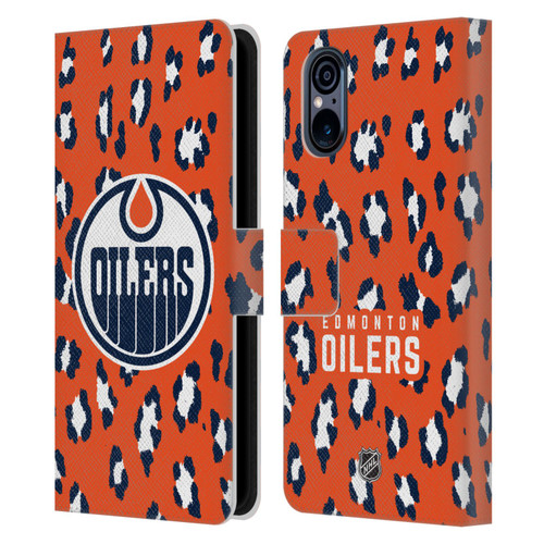 NHL Edmonton Oilers Leopard Patten Leather Book Wallet Case Cover For Sony Xperia 5 V 5G
