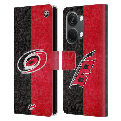 NHL Carolina Hurricanes Half Distressed Leather Book Wallet Case Cover For OnePlus Nord 3 5G