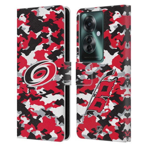 NHL Carolina Hurricanes Camouflage Leather Book Wallet Case Cover For OPPO Reno11 F 5G / F25 Pro 5G