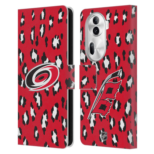 NHL Carolina Hurricanes Leopard Patten Leather Book Wallet Case Cover For OPPO Reno11