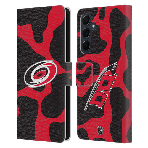 NHL Carolina Hurricanes Cow Pattern Leather Book Wallet Case Cover For Samsung Galaxy A55 5G