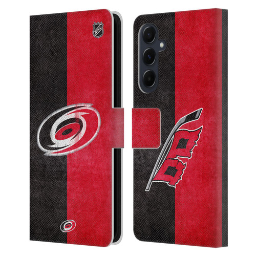 NHL Carolina Hurricanes Half Distressed Leather Book Wallet Case Cover For Samsung Galaxy A55 5G