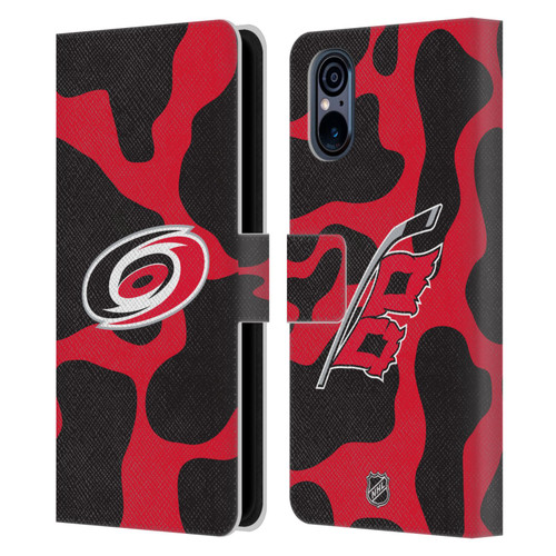 NHL Carolina Hurricanes Cow Pattern Leather Book Wallet Case Cover For Sony Xperia 5 V 5G