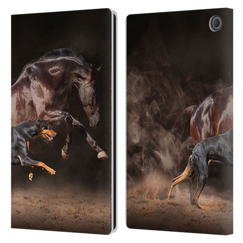 Klaudia Senator Animal Art Doberman And Horse Leather Book Wallet Case Cover For Amazon Fire Max 11 2023