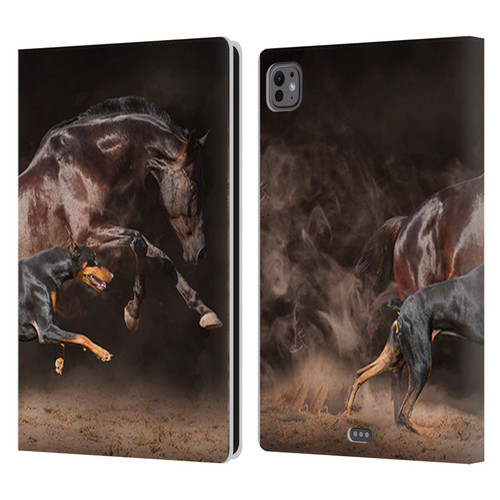 Klaudia Senator Animal Art Doberman And Horse Leather Book Wallet Case Cover For Apple iPad Pro 11 M4 2024