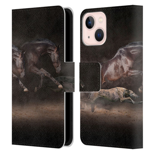 Klaudia Senator Animal Art Greyhound And Horse Leather Book Wallet Case Cover For Apple iPhone 13 Mini